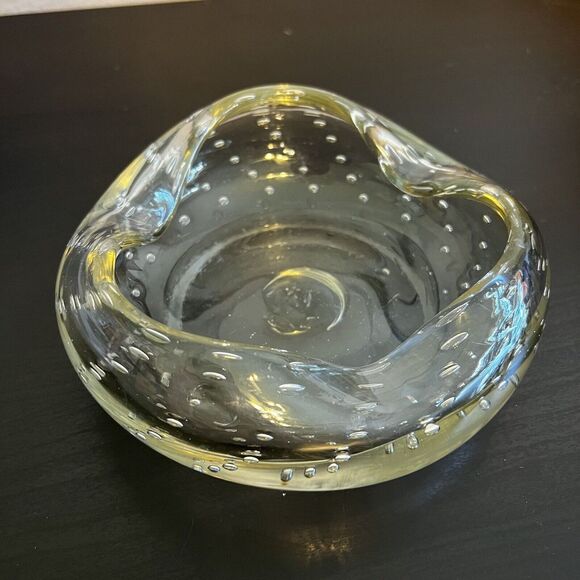 Vintage MCM‎ Blenko Glass Ashtray Clear Glass Controlled Bubble Plants Amorphous - Picture 1 of 13